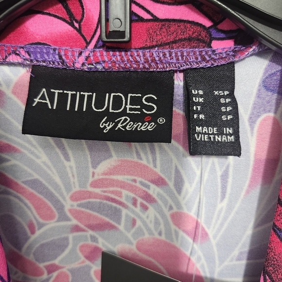 Attitudes by Renee Vibrant Pink and Purple Kimono Size XSP Novelty Brints Birds - Picture 3 of 8